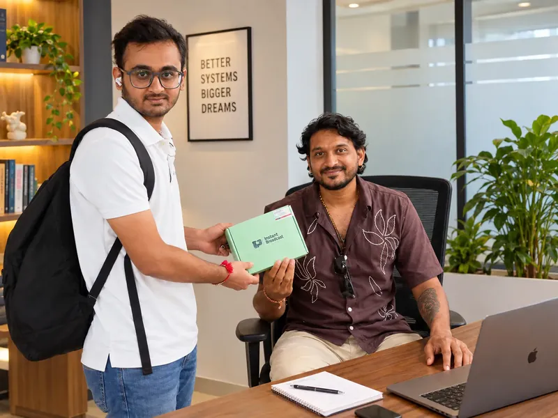 Office mein customer ke saath Instant Broadcast team